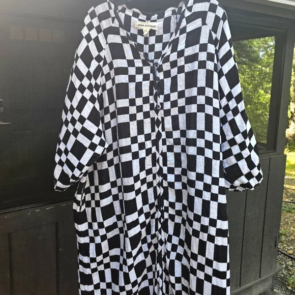 *host pick* sustainable Mara Hoffman black and white check plaid Phoebe dress XL - Picture 4 of 6